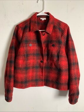 J. Jill Red & Black Plaid Wool-Blend Jacket